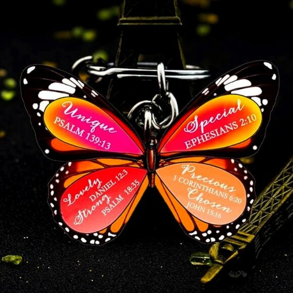 Bible Verse Keychain Bag Charm God Says You Are Butterfly - Picture 3 of 9